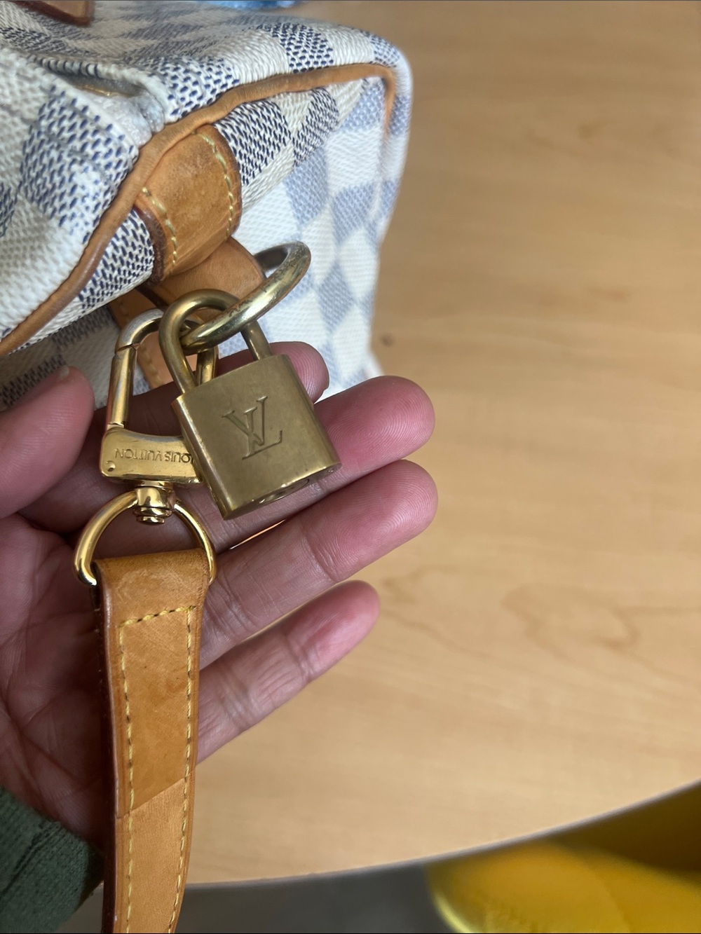 Louis Vuitton Cream/Gray Damier Azur Satchel with Tan Leather Trim.Used. - Picture 3 of 8
